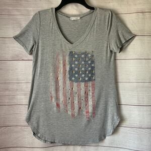a. gain Light Heathered Gray Graphic T-Shirt American Flag Short Sleeve Size S
